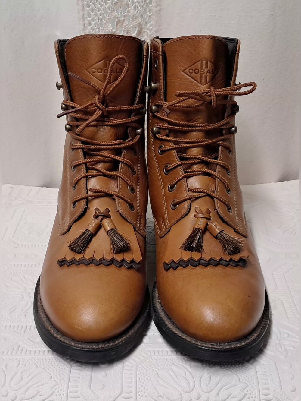 Vintage Ariat Cobalt Lacer Leather Western Boots Tan Tassel Kiltie Size 7 - Picture 5 of 8
